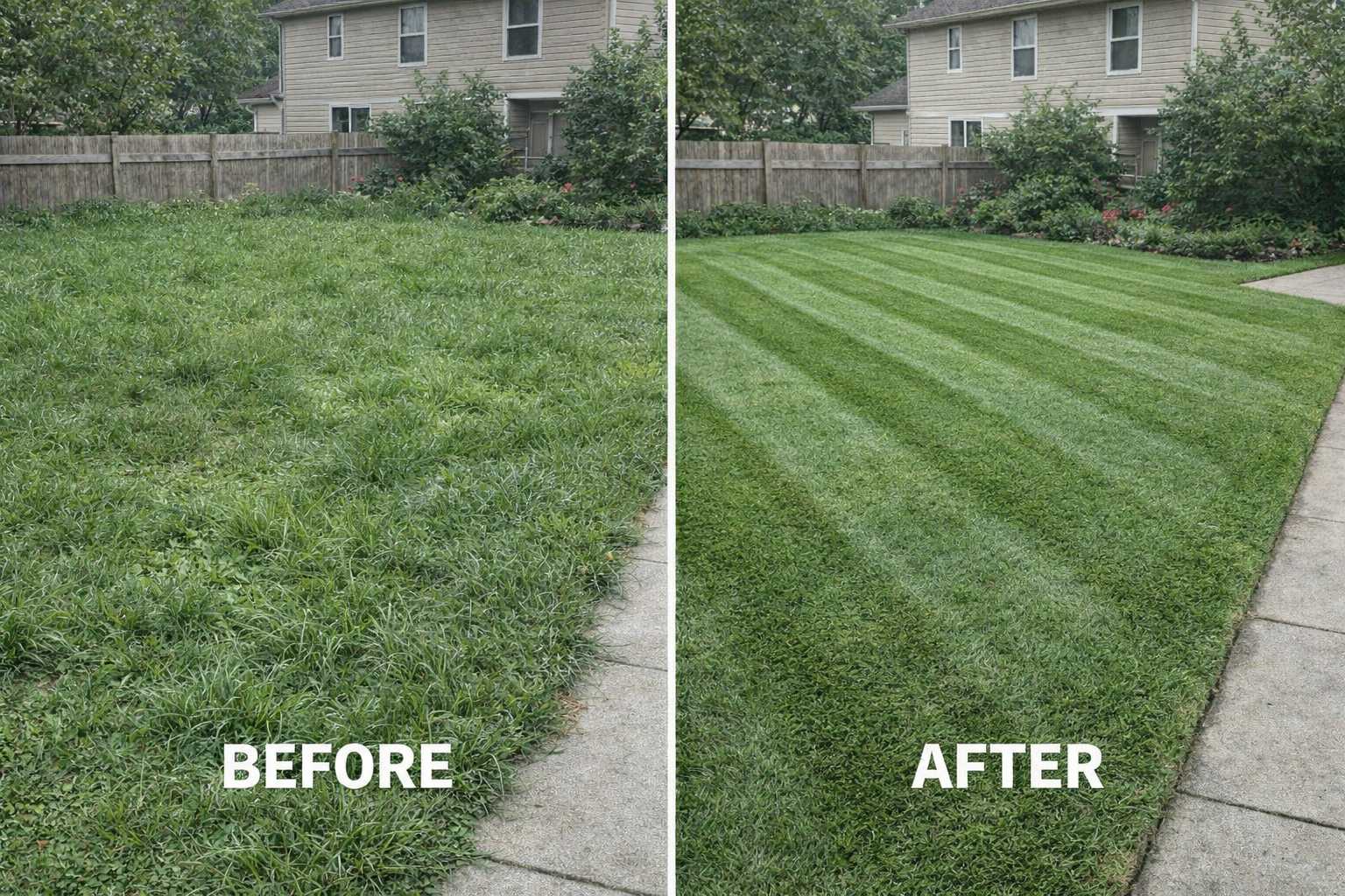 A lawn before and after mowing